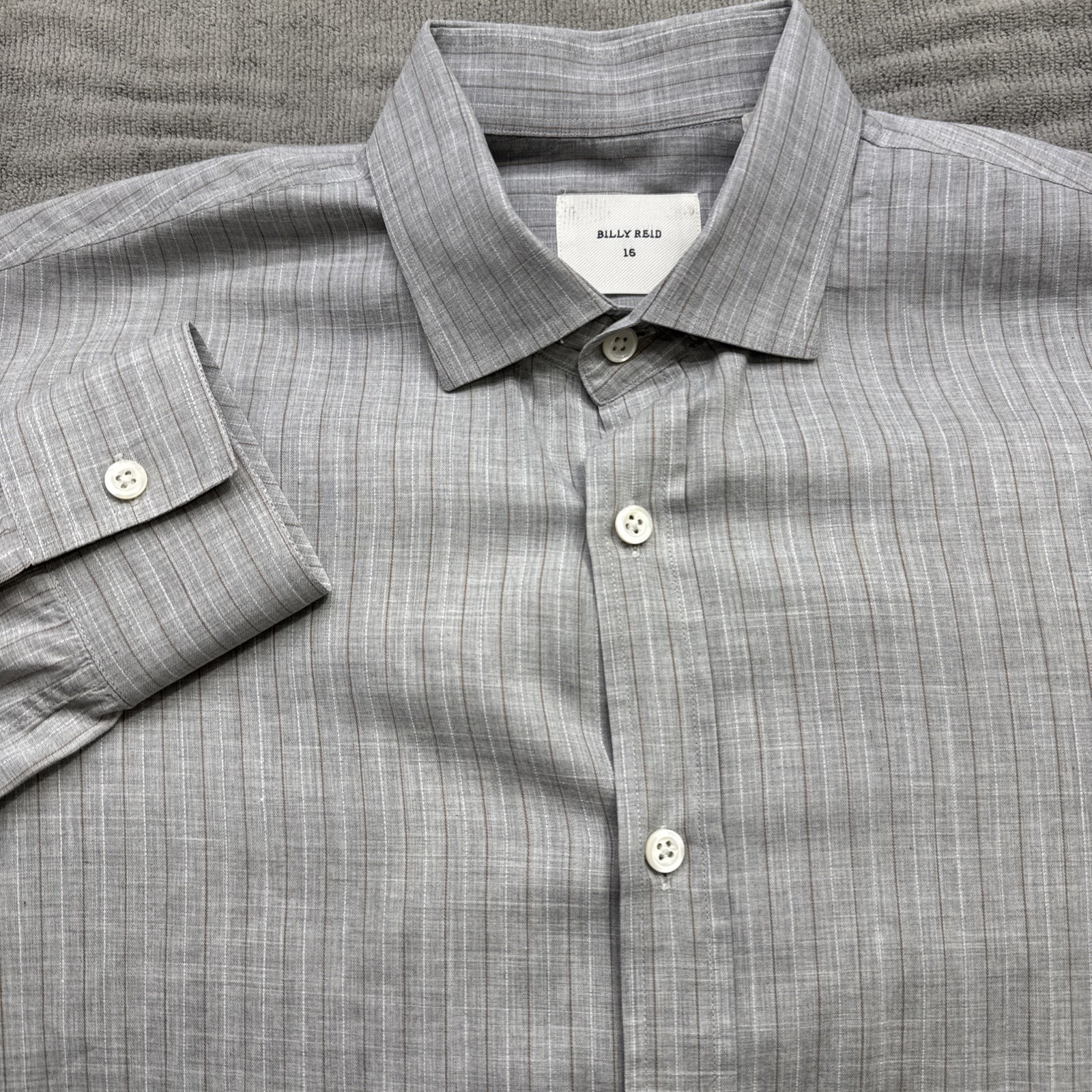 Billy Reid Gray Plaid Standard Fit Dress Shirt Button Front Men's Size 16